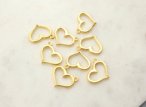 Shiny Gold Heart Charms, Heart, Gold Plated Findings, Puffed Heart charms, Heart Pendant, Jewelry Supplies, 16mm x 13mm, sold as 5 pieces.
